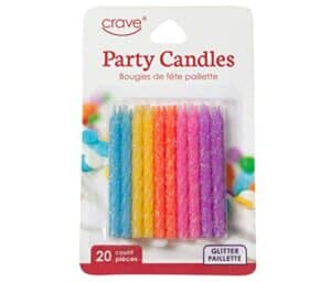 Jacent Fun Glitter Striped Birthday Candles, Blue, Yellow, Orange, Pink and Purple - 20 Count per Package, 1-Pack