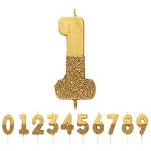 Gold Glitter Number 1 Birthday Candle| Premium Quality Cake Topper Decoration | Pretty, Sparkly For Kids, Adults, Teenagers, 1st Birthday Party, 18th, 21st, Anniversary, Milestone Age