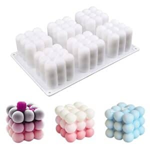 3D Bubble Candle Molds - 6 Cavity Bubble Cube Silicone Mold for Candles Soap Making, Bubble Cake Mold for Baking Dessert Mousse Cake Jelly Ice Cream