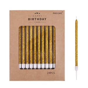 PHD CAKE 24-Count Glitter Long Thin Birthday Candles for Cake Party, Wedding Party, Anniversary Candles, Cake Candles