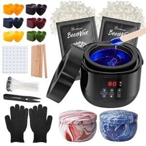 Candle Making Kit, Beeswax Candle Making kit for Adults, Candle Making Supplies with Non-Stick Pot and 4OZ Tin, DIY Full Flameless Wax Melter for Candle Making.